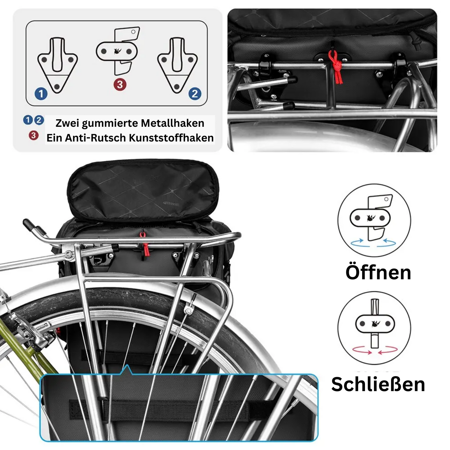 3in1 Fahrrad Rucksack - Wasserfeste Gepäckträgertasche