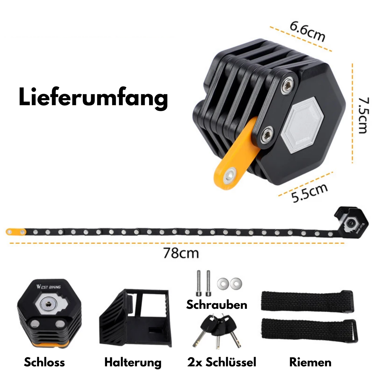 Faltbares Fahrradschloss – Legierter Stahl, Anti-Diebstahl für E-Bikes, MTB & Motorräder