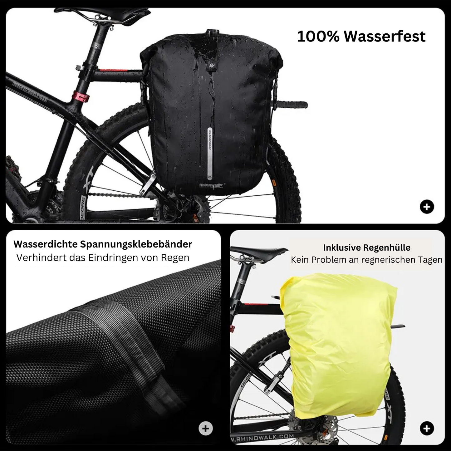 3in1 Fahrrad Rucksack - Wasserfeste Gepäckträgertasche